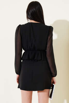 Dantel Detaylı Tül V Yaka Bluz Siyah - Kadın Giyim Modelleri