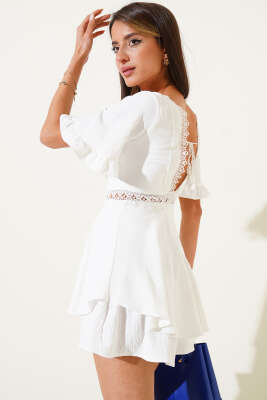 Dantel Detaylı Tulum Elbise Ekru 