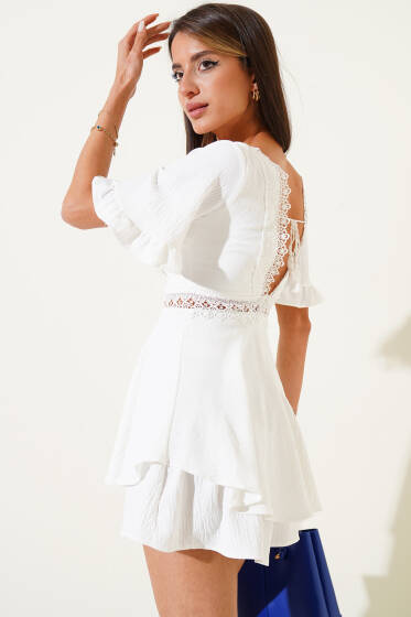 Dantel Detaylı Tulum Elbise Ekru - Yeni Giyim