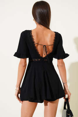 Dantel Detaylı Tulum Elbise Siyah - Kadın Giyim Modelleri