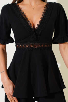 Dantel Detaylı Tulum Elbise Siyah - Kadın Giyim Modelleri