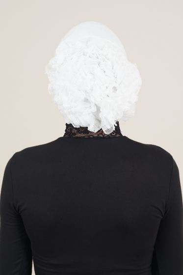 Dantel Fırfırlı Beyaz Bone - BONE