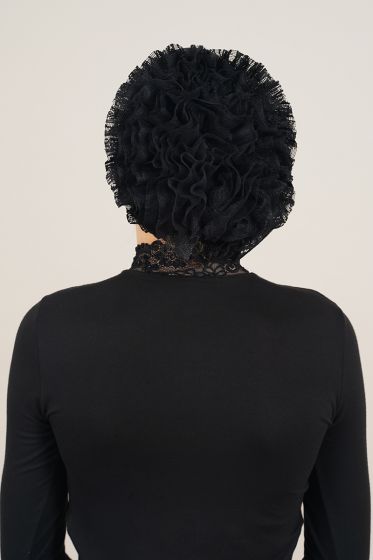 Dantel Fırfırlı Siyah Bone - BONE