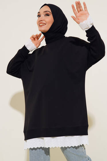 Dantel Garnili Tunik Siyah - Tunik
