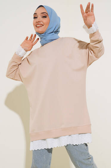 Dantel Garnili Tunik Bej - Tunik