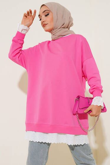 Dantel Garnili Tunik Fuşya - Tunik