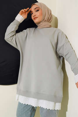 Dantel Garnili Tunik Gri - Tunik