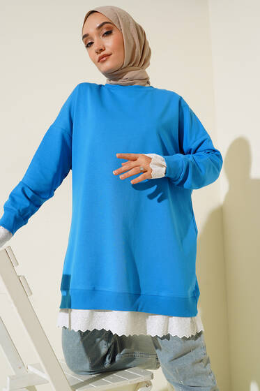 Dantel Garnili Tunik Mavi - Tunik