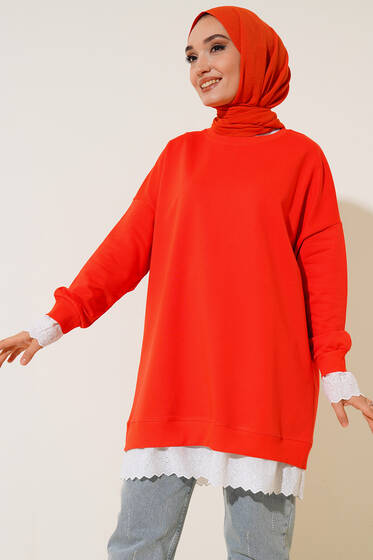 Dantel Garnili Tunik Oranj - Tunik