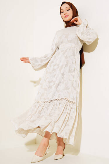 Dantel İşleme Detaylı Elbise Taş - Tesettür Elbise