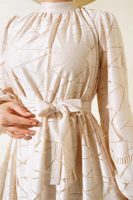 Dantel İşlemeli Elbise Bej - Thumbnail
