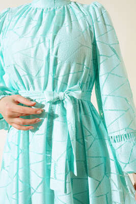 Dantel İşlemeli Elbise Su Yeşili - Thumbnail