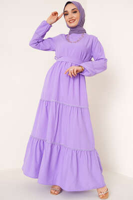 Dantel Süslemeli Ayrobin Elbise Lila 