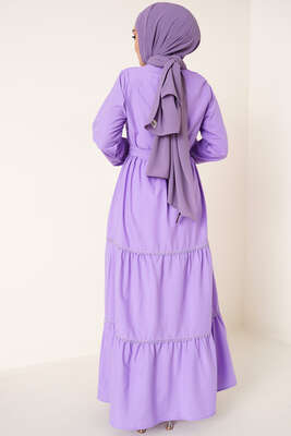 Dantel Süslemeli Ayrobin Elbise Lila - Tesettür Elbise