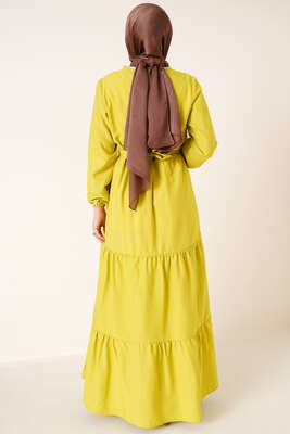 Dantel Süslemeli Ayrobin Elbise Neon Yeşil - Tesettür Elbise