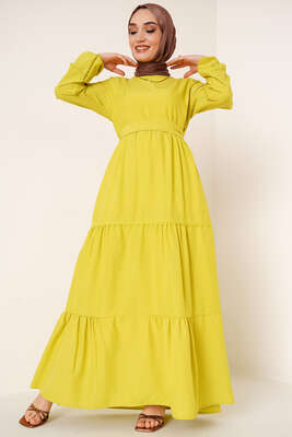 Dantel Süslemeli Ayrobin Elbise Neon Yeşil 