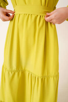 Dantel Süslemeli Ayrobin Elbise Neon Yeşil - Thumbnail