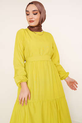 Dantel Süslemeli Ayrobin Elbise Neon Yeşil - Thumbnail