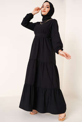 Dantel Süslemeli Ayrobin Elbise Siyah