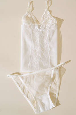 Dantel Süslemeli Fantazi Gecelik Beyaz - Yılın Fırsatı