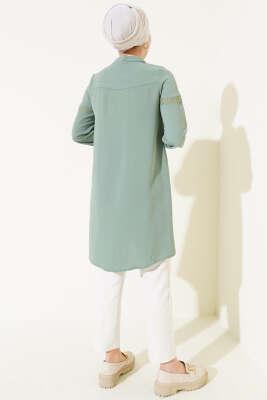 Dantel Süslemeli Hakim Yaka Gömlek Çağla Yeşili - Gömlek