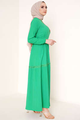 Dantel Süslemeli Kuşaklı Elbise Benetton - Thumbnail