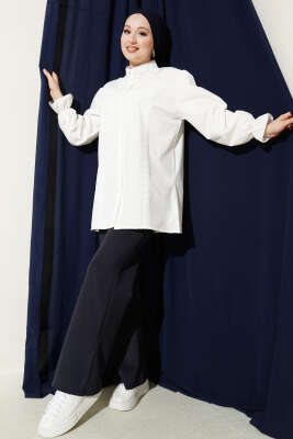 Dantel Yakalı Bilek Lastikli Gömlek Beyaz - Gömlek