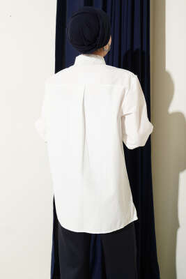 Dantel Yakalı Bilek Lastikli Gömlek Beyaz - Gömlek