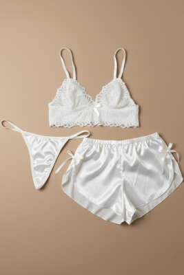 Dantelli 3'lü Büstiyer Takım Ekru - LOVE SECRET