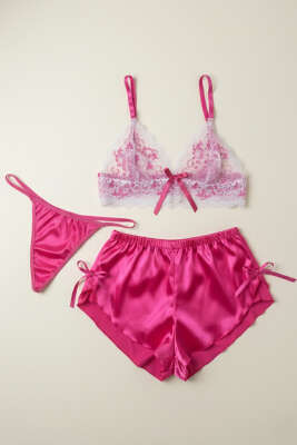 Dantelli 3'lü Büstiyer Takım Fusya - LOVE SECRET