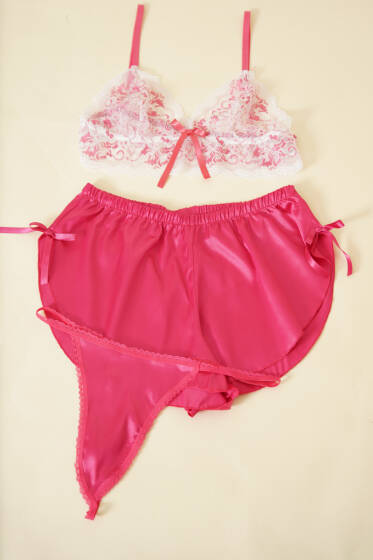 Dantelli 3'lü Büstiyer Takım Fusya - Desteksiz Sütyen Takım