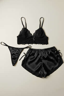 Dantelli 3'lü Büstiyer Takım Siyah - LOVE SECRET