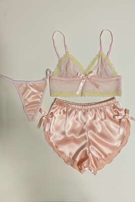 Dantelli 3'lü Büstiyer Takım Yavru Ağzı - LOVE SECRET