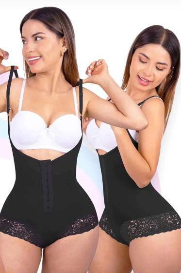 Dantelli Agraflı Zıbın Korse Siyah - Bel İnceltici Korse