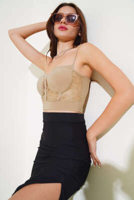 Dantelli Büstiyer Bej 