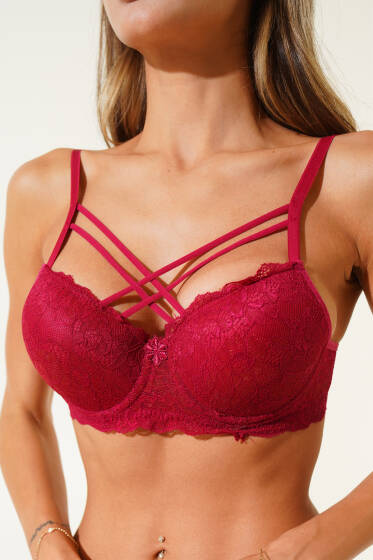 Dantelli Çapraz Sütyen Bordo - Dantelli Sütyen