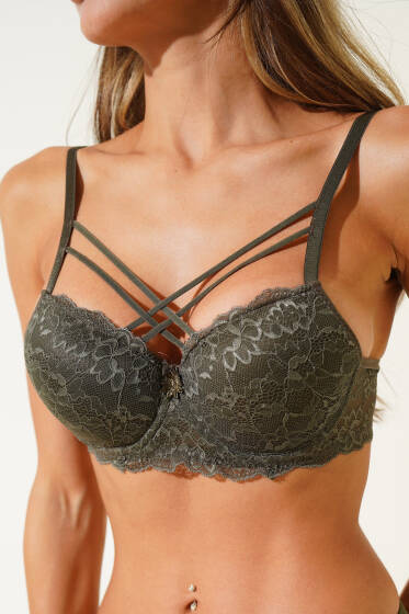 Dantelli Çapraz Sütyen Haki - Dantelli Sütyen