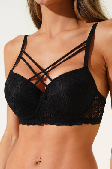 Dantelli Çapraz Sütyen Siyah - Dantelli Sütyen