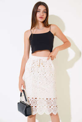 Dantelli Cepli Etek Bej - Kadın Giyim Modelleri