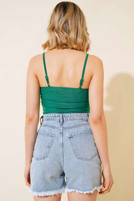 Dantelli Çıtçıtlı Body Yeşil - Kadın Giyim Modelleri