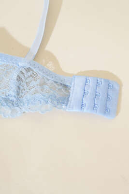 Dantelli Destekli Parlak Sütyen Takım Bebe Mavi - İndirim İç Giyim