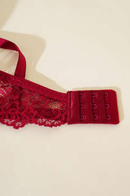 Dantelli Destekli Parlak Sütyen Takım Bordo - İndirim İç Giyim