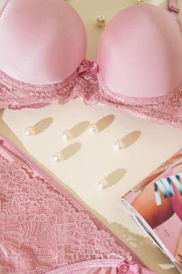 Dantelli Destekli Parlak Sütyen Takım Gül Kurusu - İndirim İç Giyim