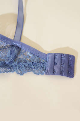 Dantelli Destekli Parlak Sütyen Takım İndigo - İndirim İç Giyim