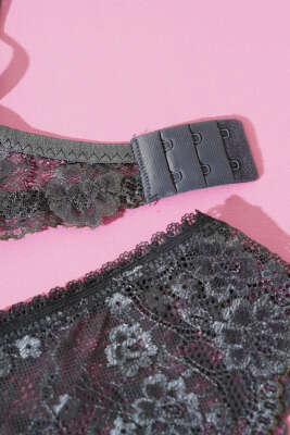 Dantelli Destekli Sütyen Takım Antrasit - Yılın Fırsatı