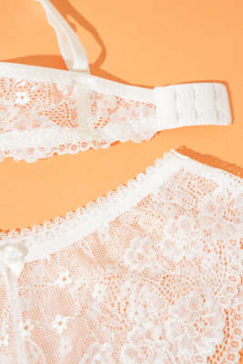 Dantelli Destekli Sütyen Takım Ekru - Yılın Fırsatı