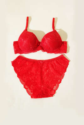 Dantelli Destekli Sütyen Takım Kırmızı - Yılın Fırsatı