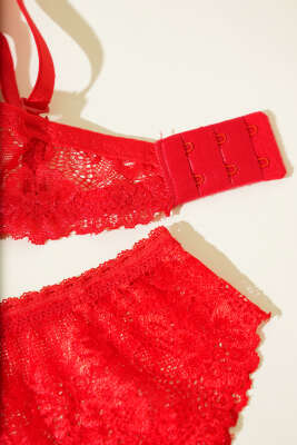 Dantelli Destekli Sütyen Takım Kırmızı - Yılın Fırsatı