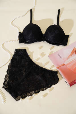Dantelli Destekli Sütyen Takım Siyah 