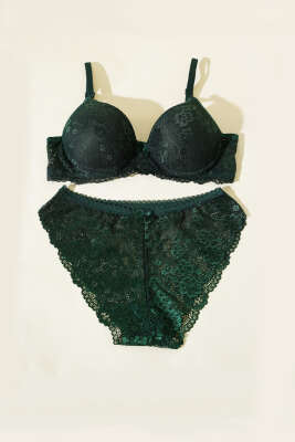 Dantelli Destekli Sütyen Takım Zümrüt Yeşili - Yılın Fırsatı